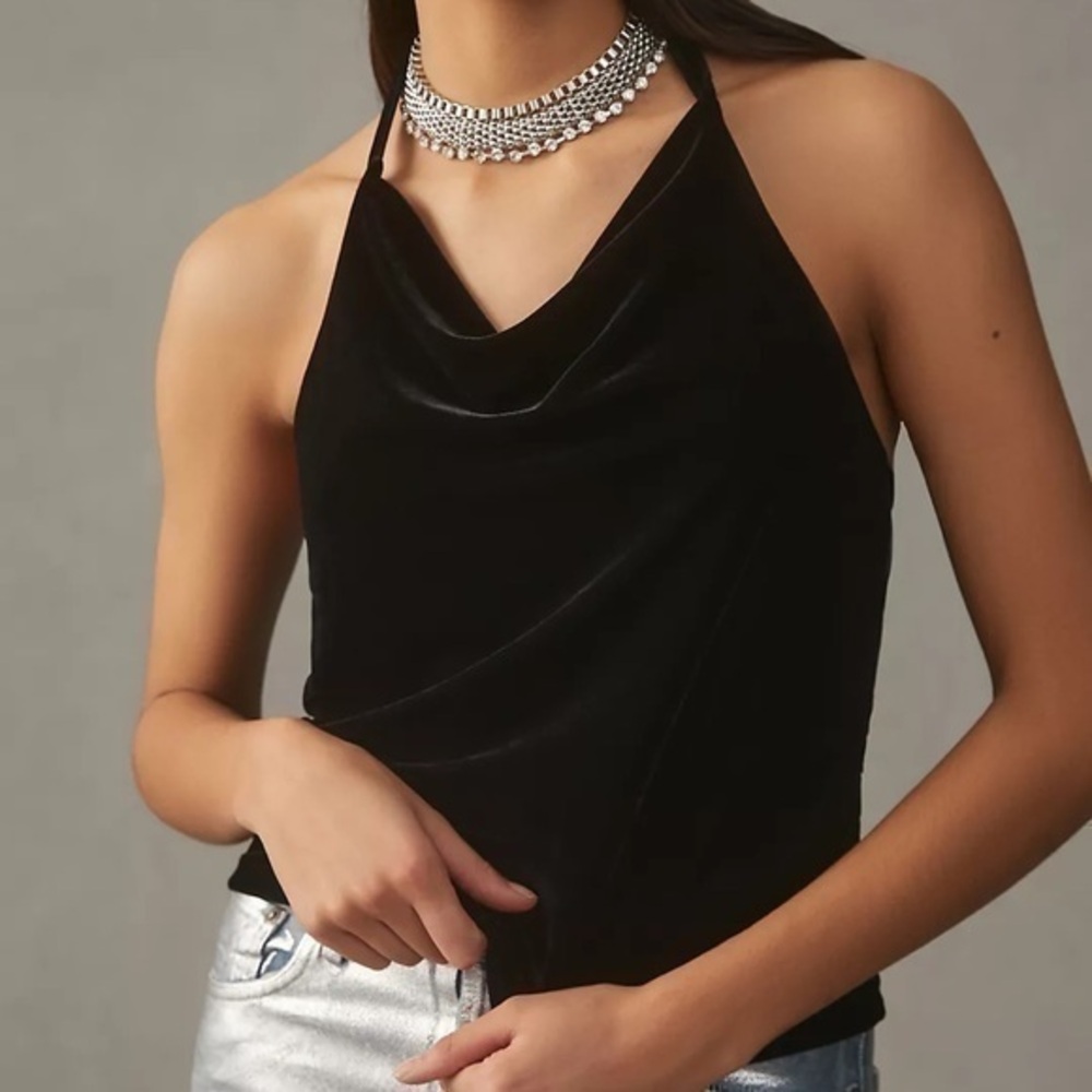 Anthropologie Cowl-Neck Velvet Top